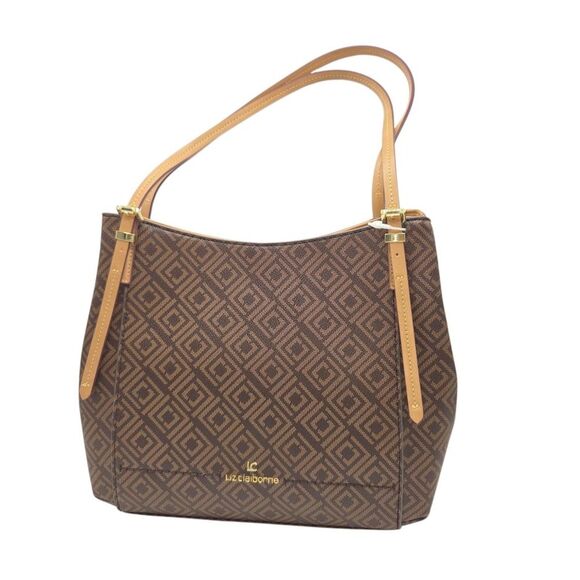 Liz Claiborne Stella 4 Poster Two Tone Shoulder Bag Faux Leather Gold Hardware - Picture 12 of 16